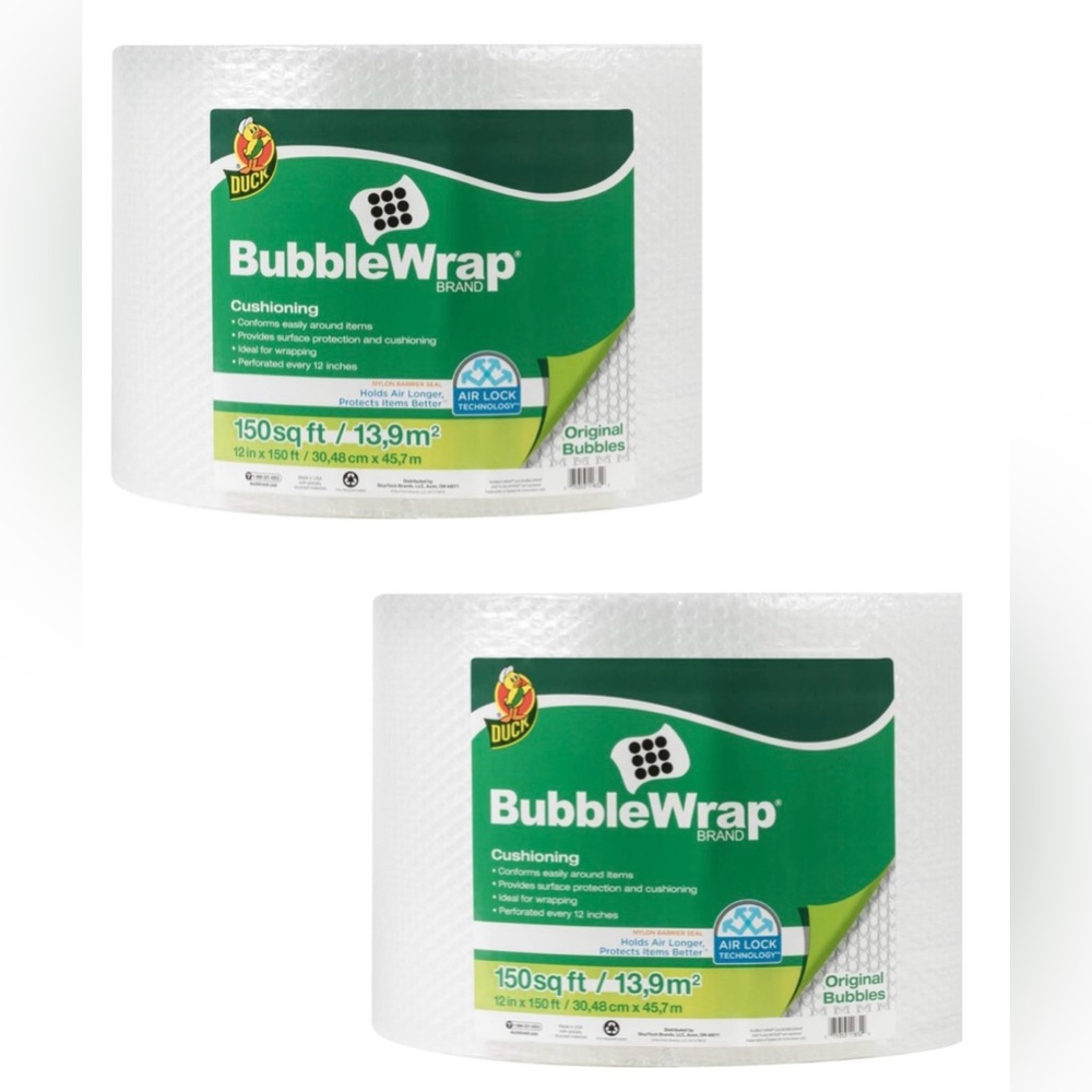2 Rolls of Duck Brand Bubble Wrap Roll. Bubble Cushioning, 12" x 150' Perforated